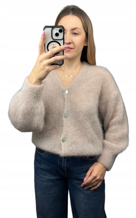Sweter kardigan beżowy super kid moher 80% miękki Toscana39- MOHAIR COZY