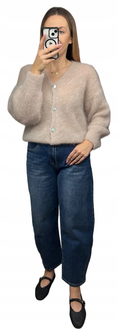 Sweter kardigan beżowy super kid moher 80% miękki Toscana39- MOHAIR COZY
