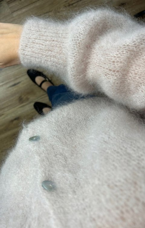 Sweter kardigan beżowy super kid moher 80% miękki Toscana39- MOHAIR COZY