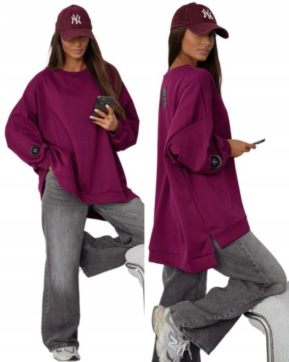 Bawełniana burgundowa bluza oversize luźna polska produkcja mucha Me Gusta- ULTIMATE