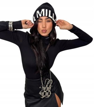 Czarna czapka zimowa wiskoza wełna wełniana wiskozowa z napisem La Milla- ICON