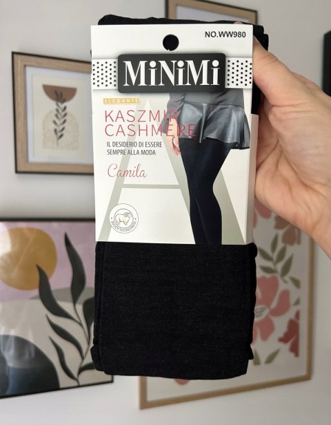Czarne rajstopy kaszmirowe ciepłe elastyczne MiNiMi Camilia L/XL 3/4