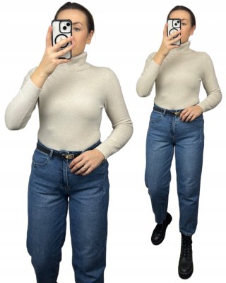 Gładki miękki klasyczny elastyczny golf basic dopasowany beżowy- COLLA