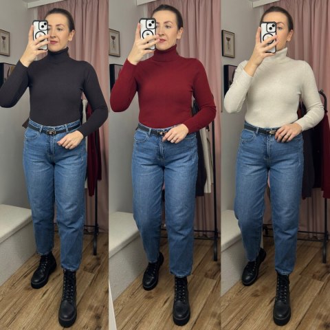 Gładki miękki klasyczny elastyczny golf basic dopasowany beżowy- COLLA