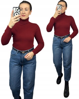 Gładki miękki klasyczny elastyczny golf basic dopasowany bordowy- COLLA