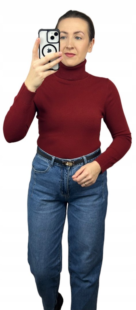 Gładki miękki klasyczny elastyczny golf basic dopasowany bordowy- COLLA