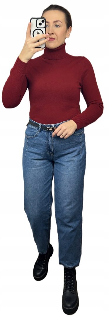 Gładki miękki klasyczny elastyczny golf basic dopasowany bordowy- COLLA