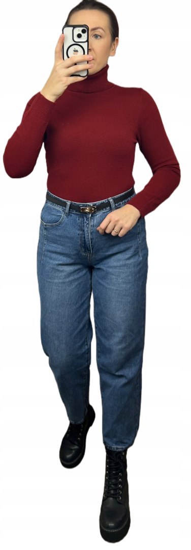 Gładki miękki klasyczny elastyczny golf basic dopasowany bordowy- COLLA