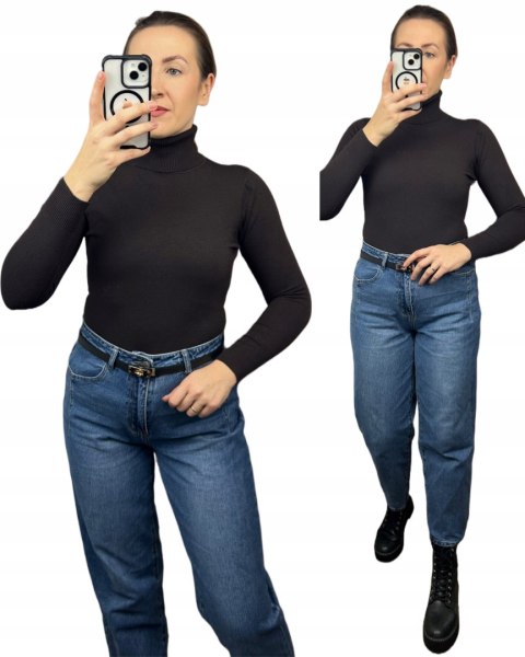 Gładki miękki klasyczny elastyczny golf basic dopasowany czekoladowy brąz- COLLA I