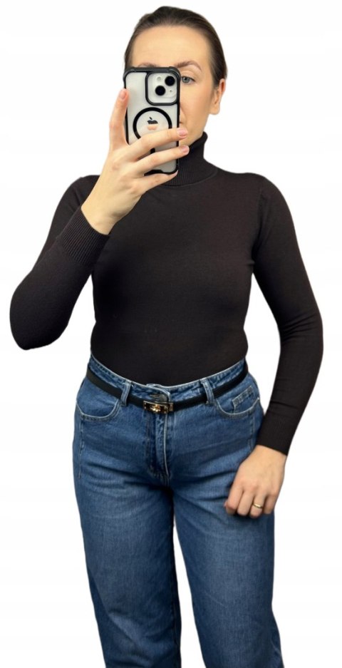 Gładki miękki klasyczny elastyczny golf basic dopasowany czekoladowy brąz- COLLA I