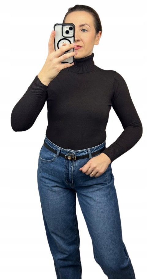 Gładki miękki klasyczny elastyczny golf basic dopasowany czekoladowy brąz- COLLA I