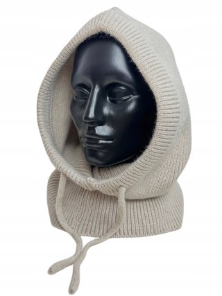 Kaptur balaclava kominiarka komin wiskozowy wiskoza prążkowany beżowy- MELLA