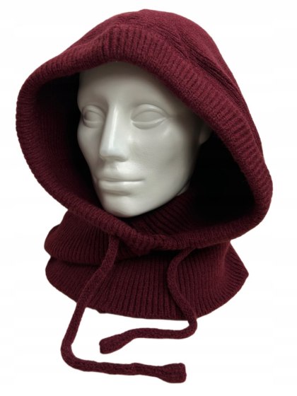 Kaptur balaclava kominiarka komin wiskozowy wiskoza prążkowany bordowy- MELLA
