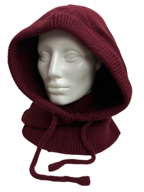 Kaptur balaclava kominiarka komin wiskozowy wiskoza prążkowany bordowy- MELLA