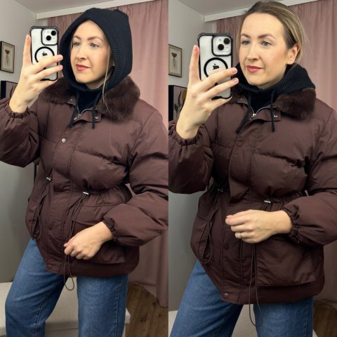 Kaptur balaclava kominiarka komin wiskozowy wiskoza prążkowany bordowy- MELLA