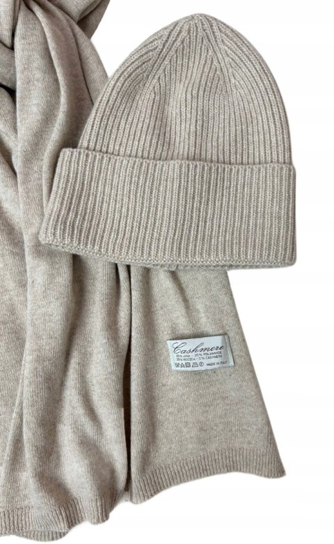 Komplet beżowy czapka szalik wełna wiskoza kaszmir wełniany Cashmere- SOFTELLA