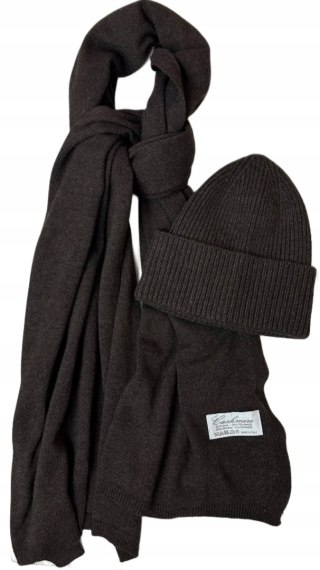 Komplet brązowy czapka szalik wełna wiskoza kaszmir wełniany Cashmere- SOFTELLA