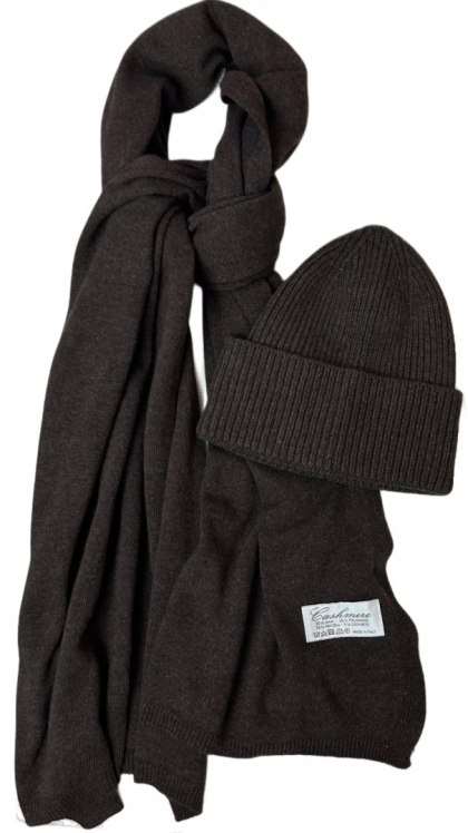 Komplet brązowy czapka szalik wełna wiskoza kaszmir wełniany Cashmere- SOFTELLA