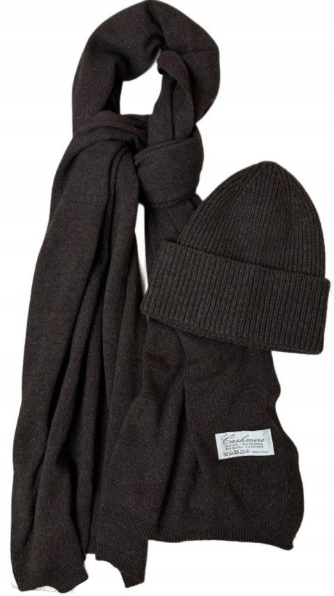 Komplet brązowy czapka szalik wełna wiskoza kaszmir wełniany Cashmere- SOFTELLA