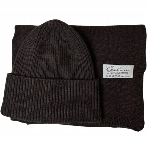 Komplet brązowy czapka szalik wełna wiskoza kaszmir wełniany Cashmere- SOFTELLA
