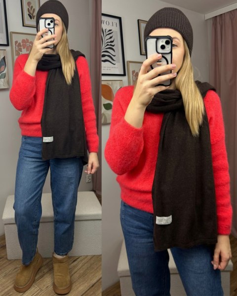 Komplet brązowy czapka szalik wełna wiskoza kaszmir wełniany Cashmere- SOFTELLA