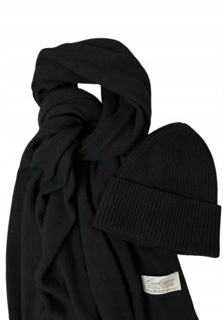 Komplet czarny czapka szalik wełna wiskoza kaszmir wełniany Cashmere- SOFTELLA