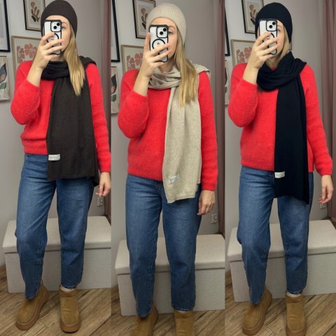 Komplet czarny czapka szalik wełna wiskoza kaszmir wełniany Cashmere- SOFTELLA