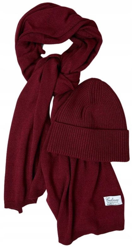 Komplet kaszmirowy bordo I wełniany wełna kaszmir czapka szalik Cashmere- CASHMIRA