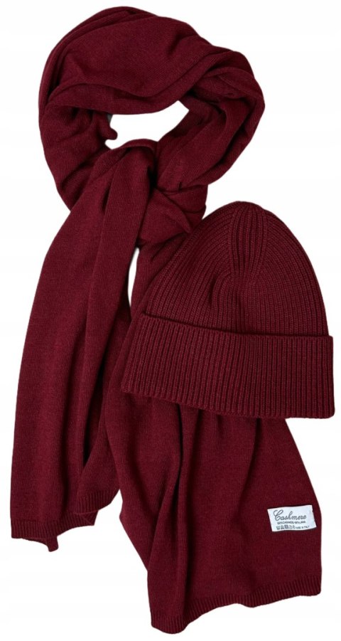 Komplet kaszmirowy bordo I wełniany wełna kaszmir czapka szalik Cashmere- CASHMIRA