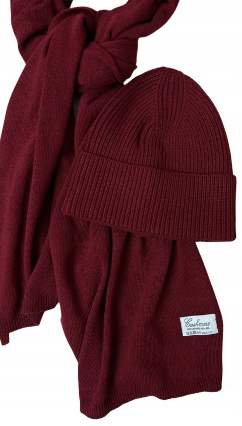 Komplet kaszmirowy bordo I wełniany wełna kaszmir czapka szalik Cashmere- CASHMIRA