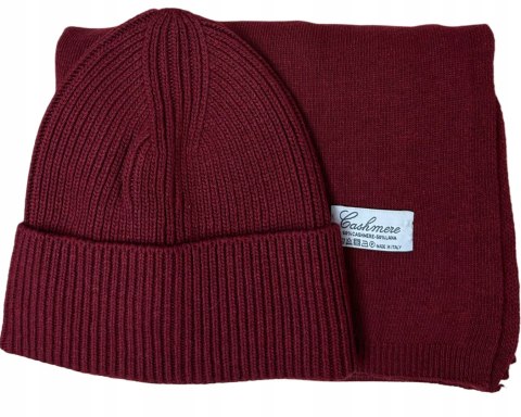 Komplet kaszmirowy bordo I wełniany wełna kaszmir czapka szalik Cashmere- CASHMIRA