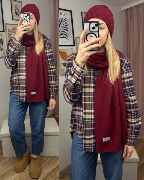 Komplet kaszmirowy bordo I wełniany wełna kaszmir czapka szalik Cashmere- CASHMIRA