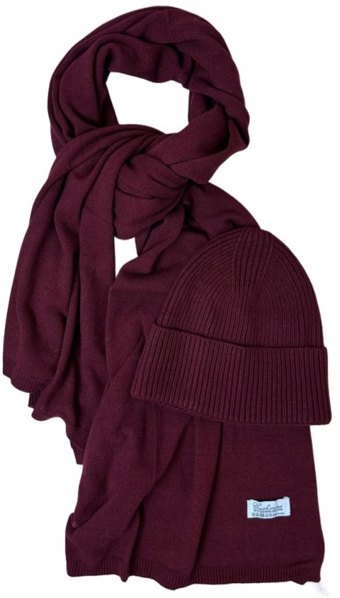 Komplet kaszmirowy bordo wełniany wełna kaszmir czapka szalik Cashmere- CAHMIRA
