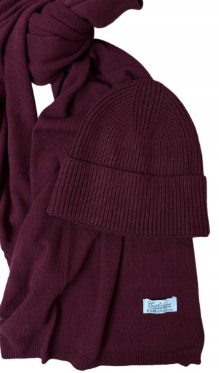 Komplet kaszmirowy bordo wełniany wełna kaszmir czapka szalik Cashmere- CAHMIRA
