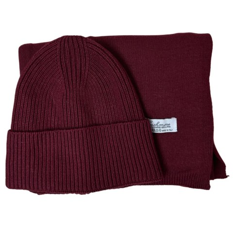 Komplet kaszmirowy bordo wełniany wełna kaszmir czapka szalik Cashmere- CAHMIRA