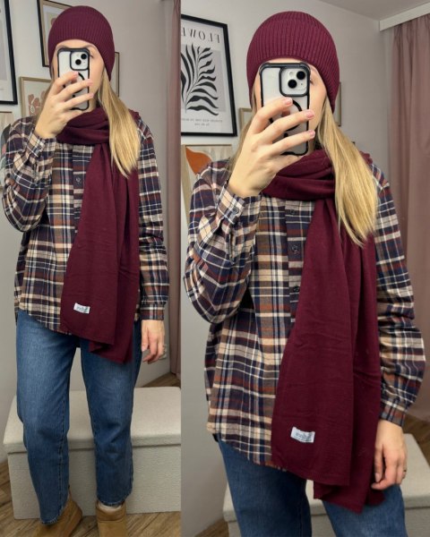 Komplet kaszmirowy bordo wełniany wełna kaszmir czapka szalik Cashmere- CAHMIRA