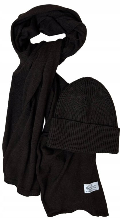 Komplet kaszmirowy czekolada wełniany wełna kaszmir czapka szalik Cashmere- CASHMIRA