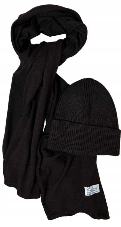 Komplet kaszmirowy czekolada wełniany wełna kaszmir czapka szalik Cashmere- CASHMIRA