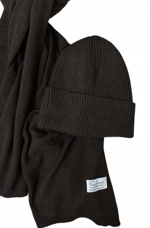 Komplet kaszmirowy czekolada wełniany wełna kaszmir czapka szalik Cashmere- CASHMIRA