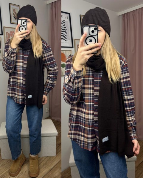 Komplet kaszmirowy czekolada wełniany wełna kaszmir czapka szalik Cashmere- CASHMIRA