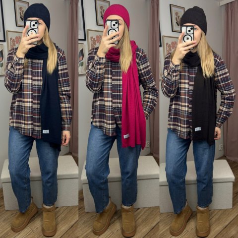 Komplet kaszmirowy granatowy wełniany wełna kaszmir czapka szalik Cashmere- CASHMIRA