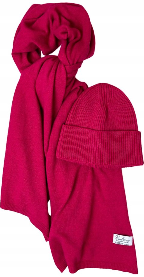 Komplet kaszmirowy różowy wełniany wełna kaszmir czapka szalik Cashmere-CASHMIRA