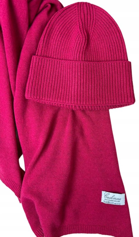 Komplet kaszmirowy różowy wełniany wełna kaszmir czapka szalik Cashmere-CASHMIRA