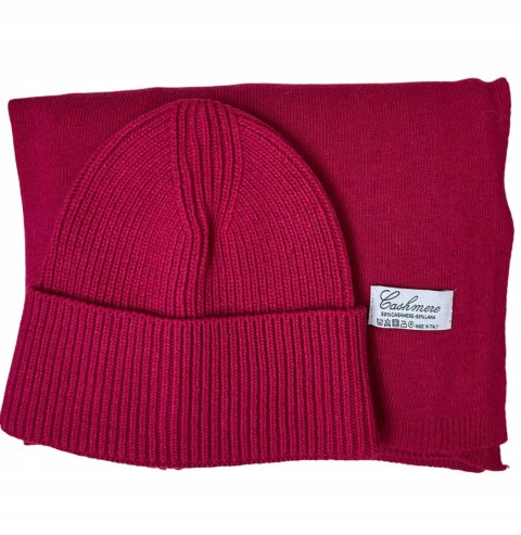 Komplet kaszmirowy różowy wełniany wełna kaszmir czapka szalik Cashmere-CASHMIRA