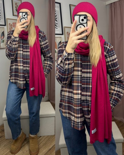 Komplet kaszmirowy różowy wełniany wełna kaszmir czapka szalik Cashmere-CASHMIRA