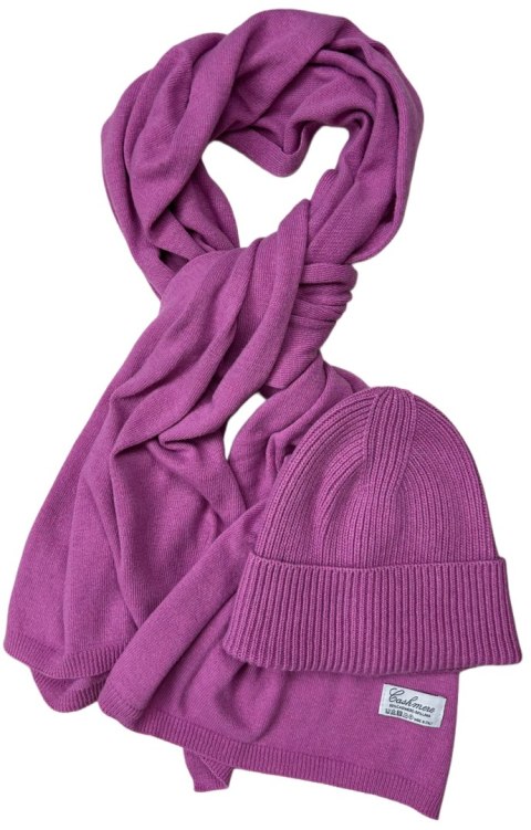 Komplet kaszmirowy wełniany wełna kaszmir czapka szalik jagodowy Cashmere- CASHMIRA