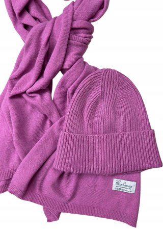 Komplet kaszmirowy wełniany wełna kaszmir czapka szalik jagodowy Cashmere- CASHMIRA