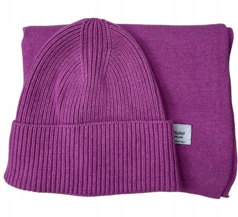 Komplet kaszmirowy wełniany wełna kaszmir czapka szalik jagodowy Cashmere- CASHMIRA