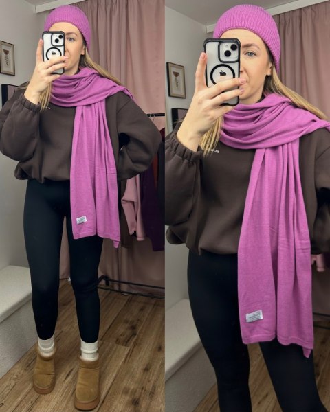 Komplet kaszmirowy wełniany wełna kaszmir czapka szalik jagodowy Cashmere- CASHMIRA