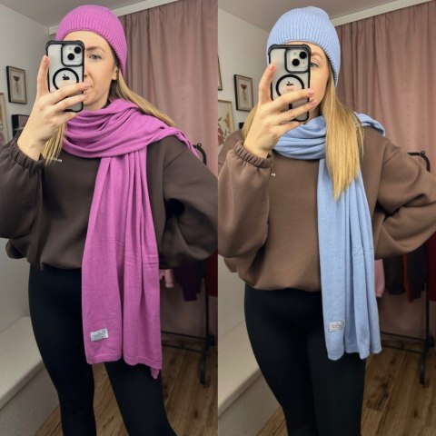 Komplet kaszmirowy wełniany wełna kaszmir czapka szalik jagodowy Cashmere- CASHMIRA